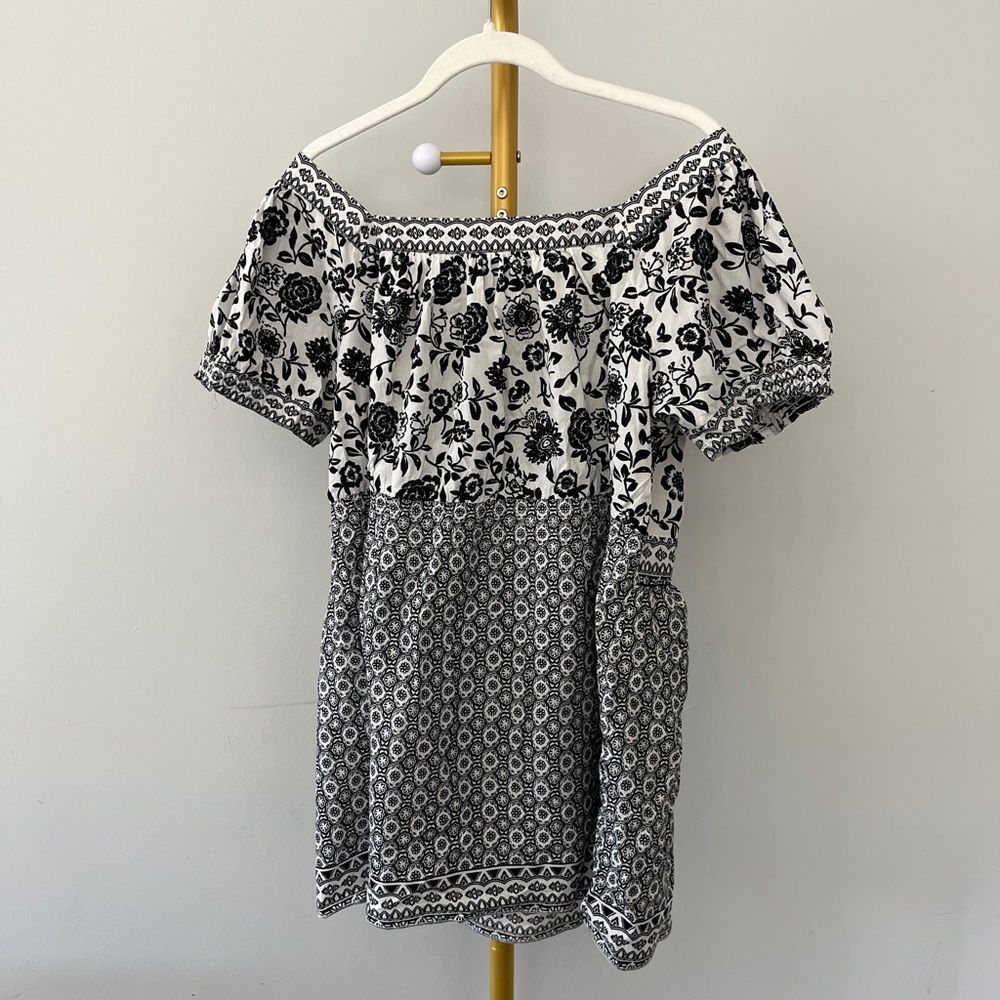 ALC Atlast Classics Black White 100% Cotton Babydoll Tunic Blouse XL - Picture 5 of 5